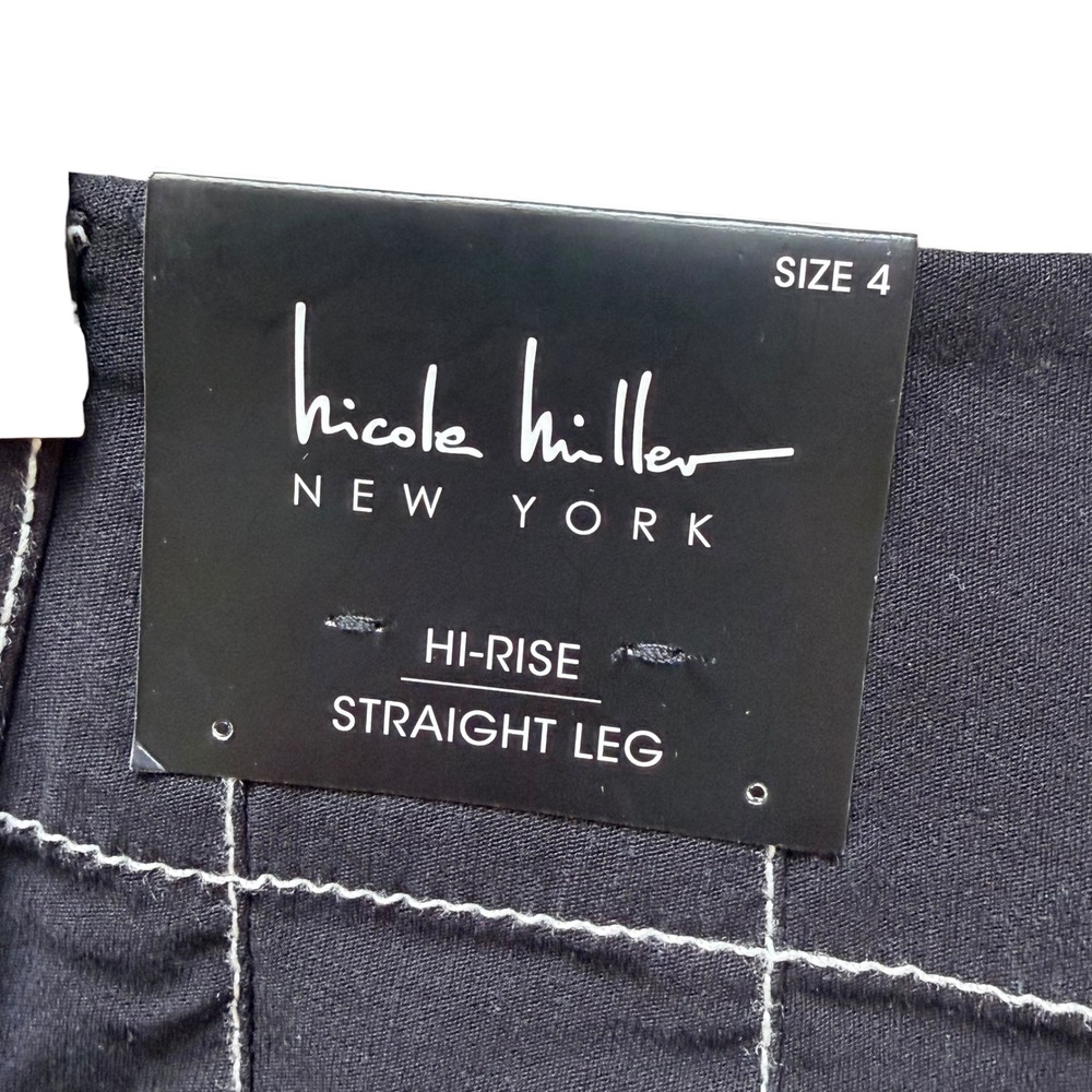 Nicole Miller Pants Womens 4 Black High Rise Straight Leg Contrast Stitch New - Picture 6 of 10